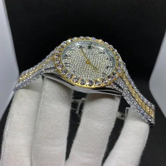 Limited Edition 18K Real Duo Color Plated Iced Out Luxury Brand Watch